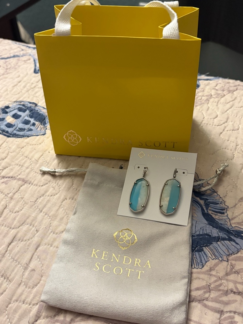 Kendra Scott Two-Tone Aqua & White Elongated Drop Earrings